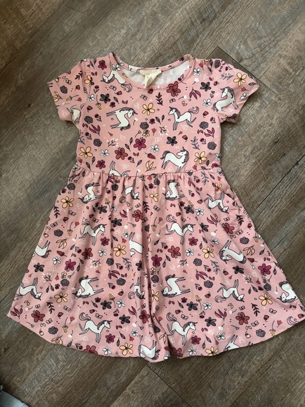 Pink Unicorn & Floral Girls Dress
